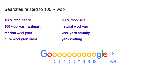 Google's Related search function used to find keywords for SEO