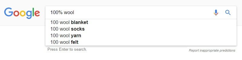 The Google autocomplete function used to find keywords ideas