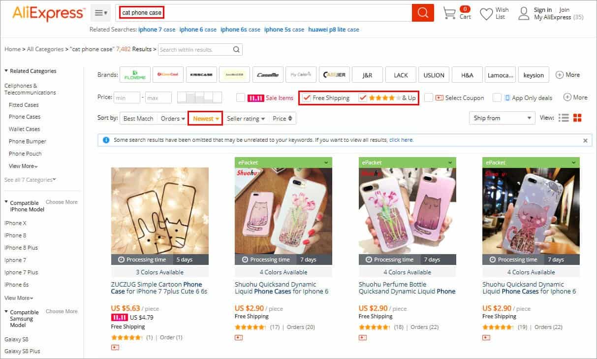 search product on Aliexpress for instagram