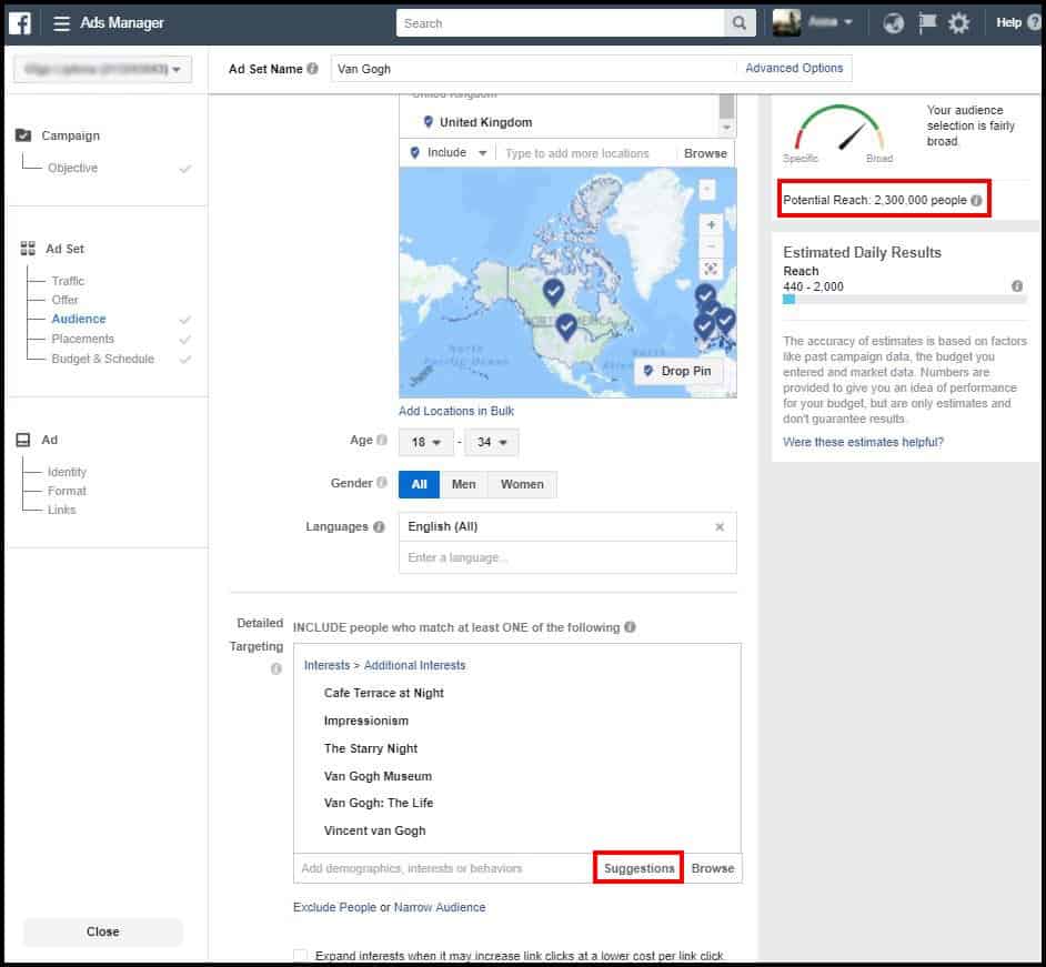 facebook ads audience Suggestions