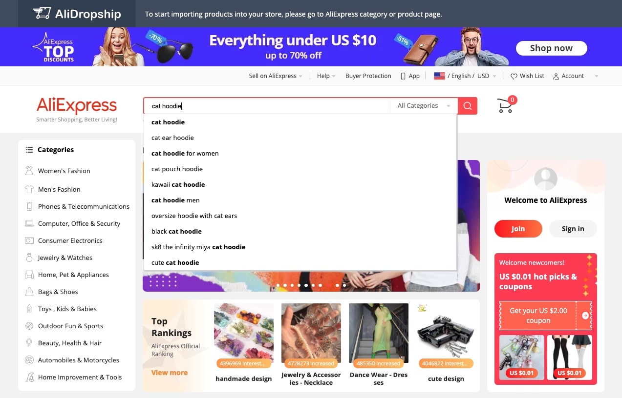 a screenshot showing how to find best products dropship in 2022 from your store