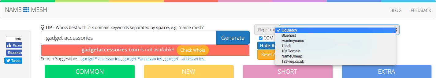 Choosing a domain registrar on NameMesh