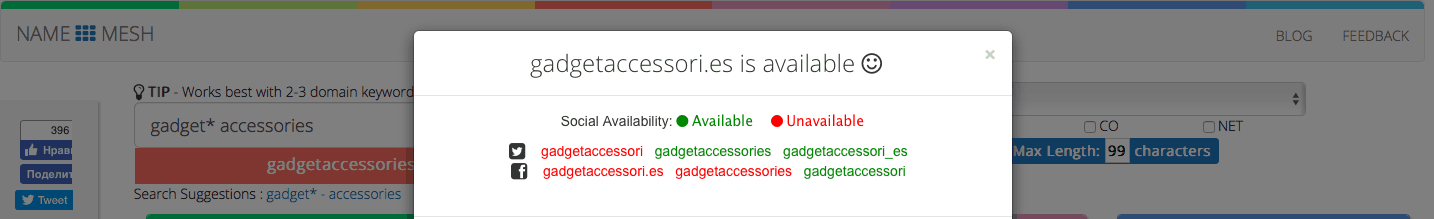 scanning social networks availability on NameMesh