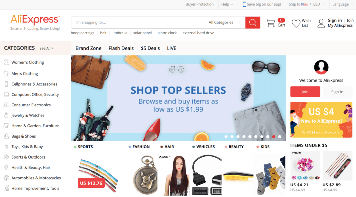 AliExpress home page