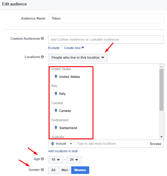 edit Facebook audience
