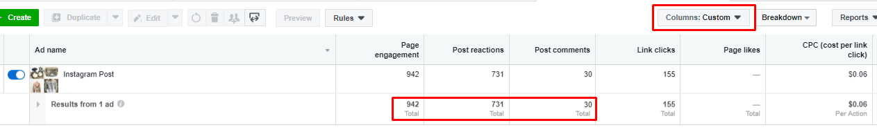 Instagram App results