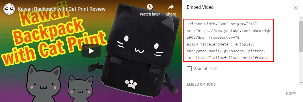 Creating product videos for marketing: copying the code