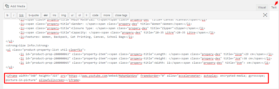 Creating product videos for marketing: pasting the code on your product page