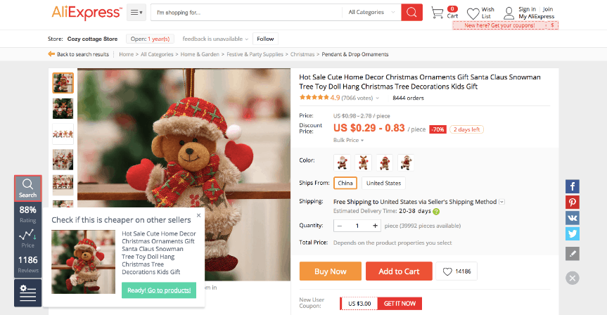 AliDropship Google Chrome Extension to find products on AliExpress