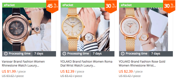 Screenshot of three watch models that have similar style