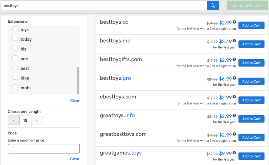 an image showing the prices of domain names