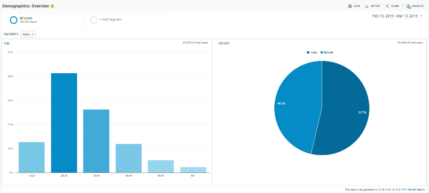 Age and gender data provided by Google Analytics.