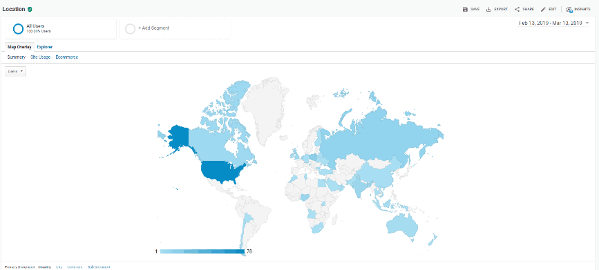 Google Analytics data on the location of site visitors