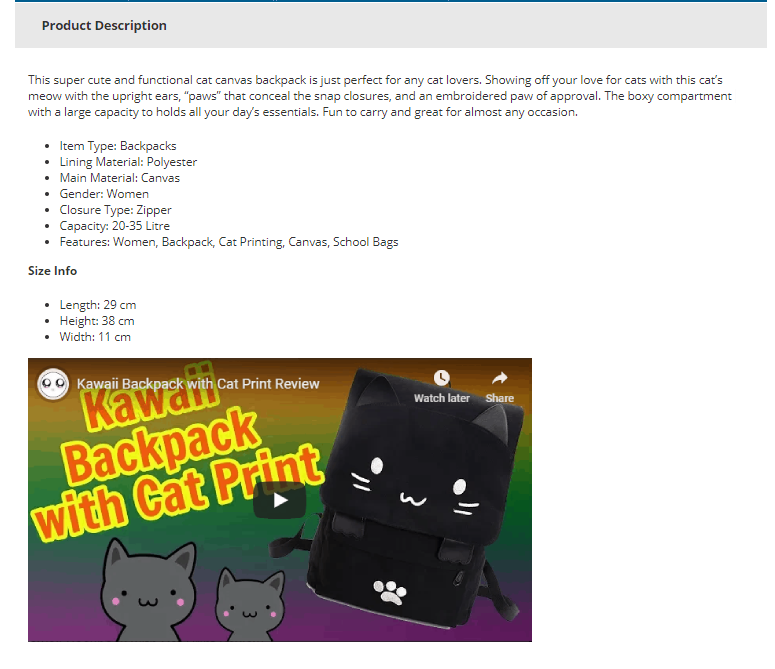 Creating product videos for marketing: integrating the video in the description on the product page