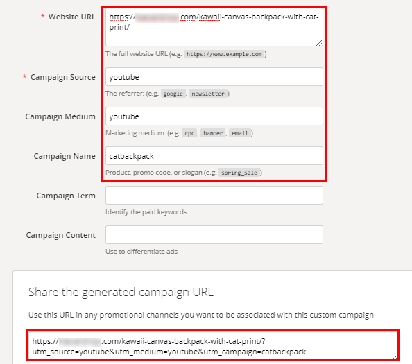 Creating product videos for marketing: generating UTM codes