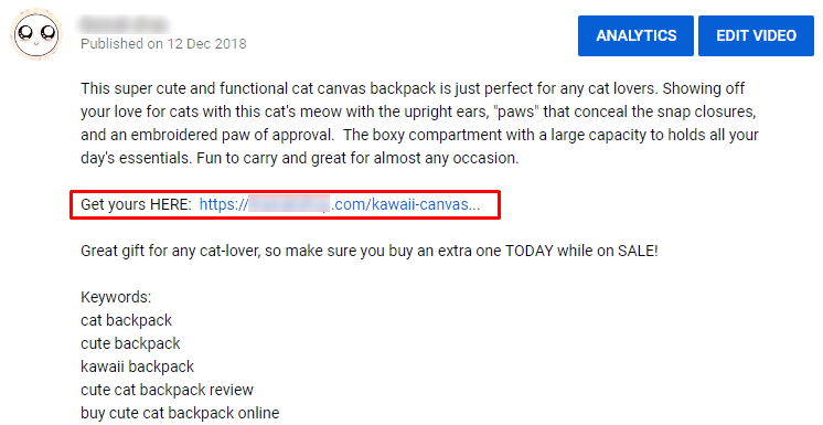 Creating product videos for marketing: using product links in the video description