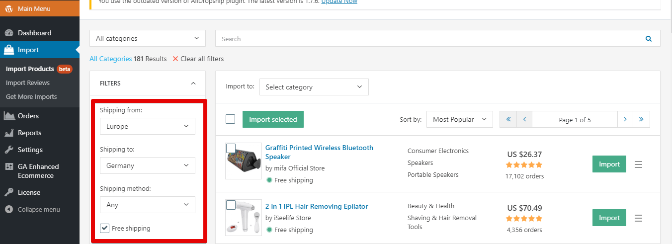 AliDropship “Ship to” field
