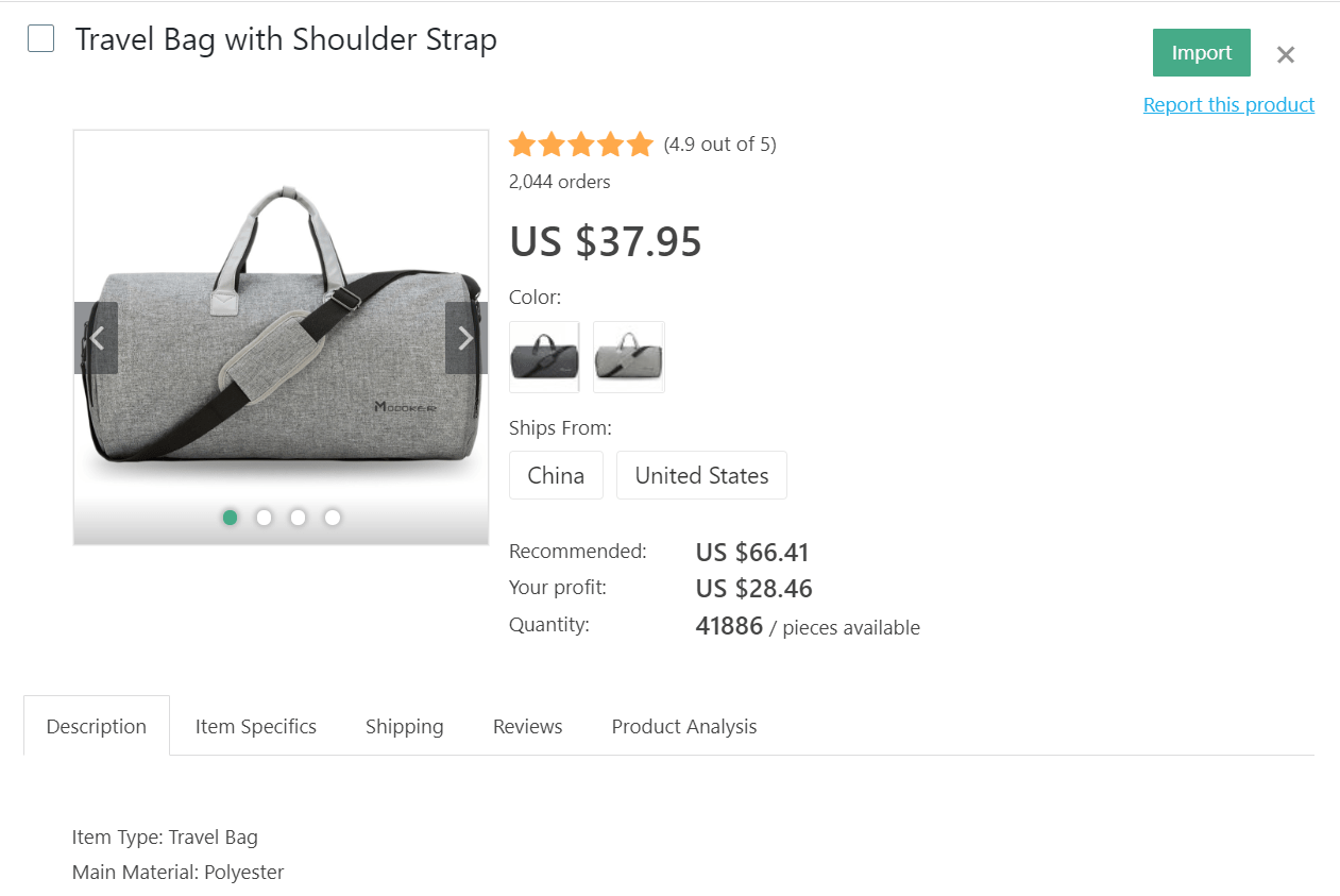 Grey travel bag with a shoulder strap