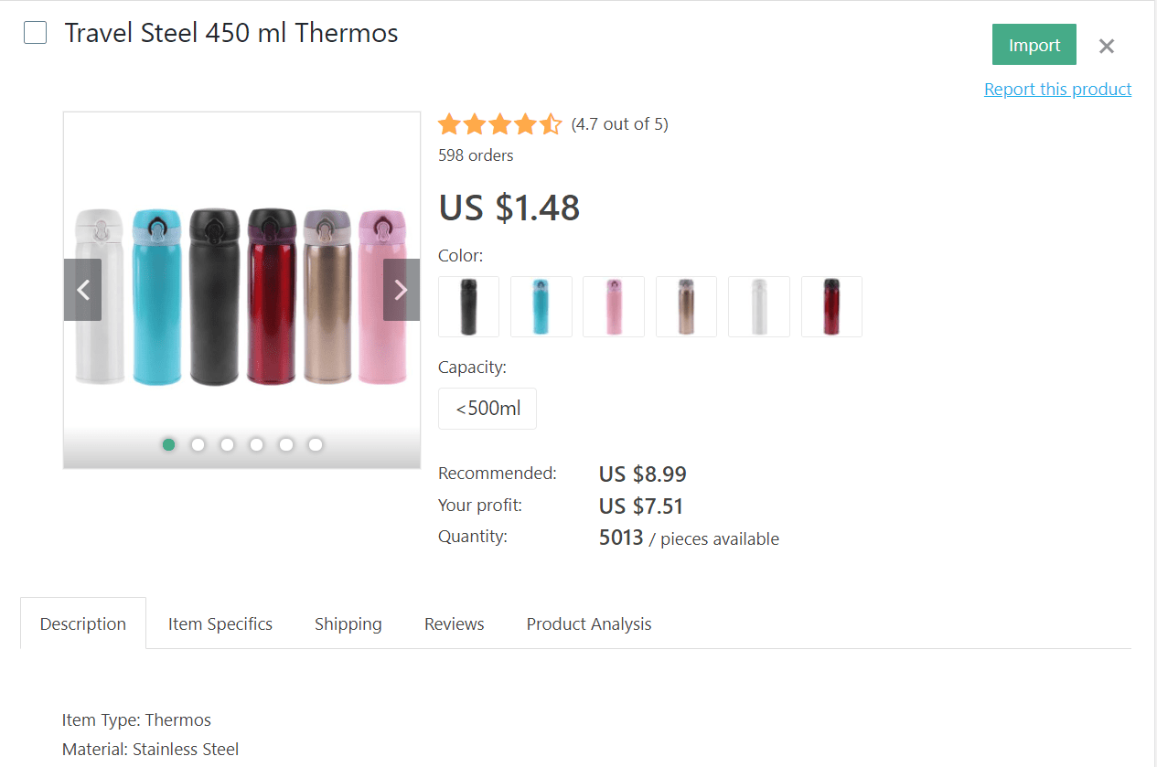 Stell 450 ml thermos for trips