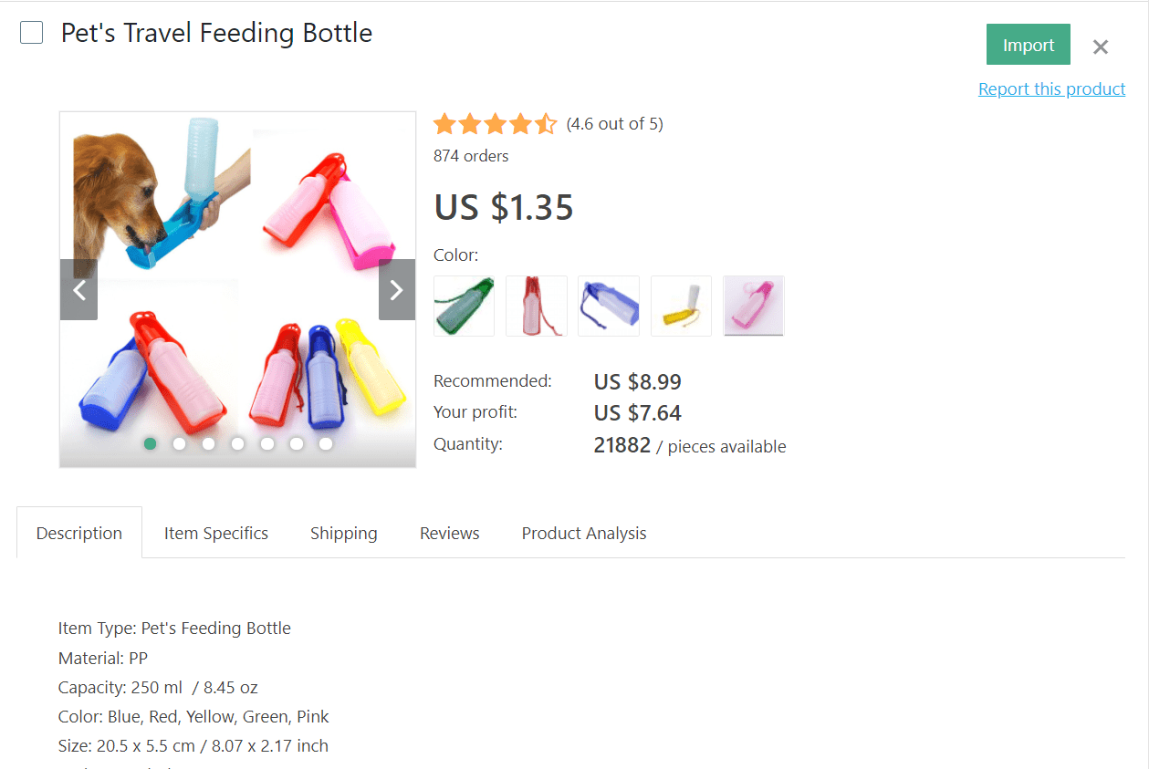 Clients who travel with their pets will be glad to find portable feeding bottles at your dropshipping store
