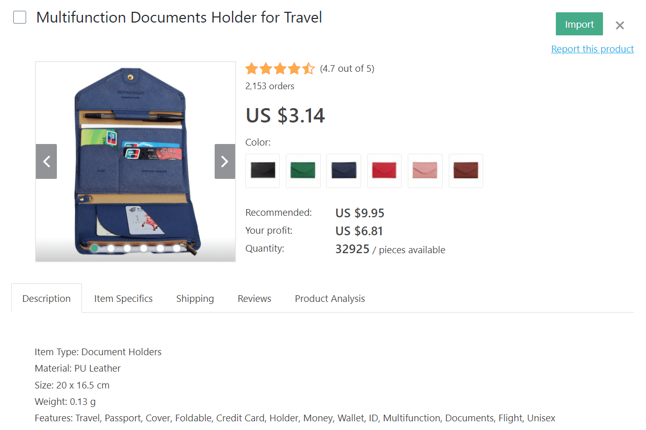 If you want to dropship travel products, consider selling this multifunctional documents holder