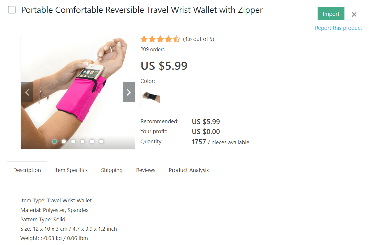 Pink travel wrist wallet - a great travel product to dropship