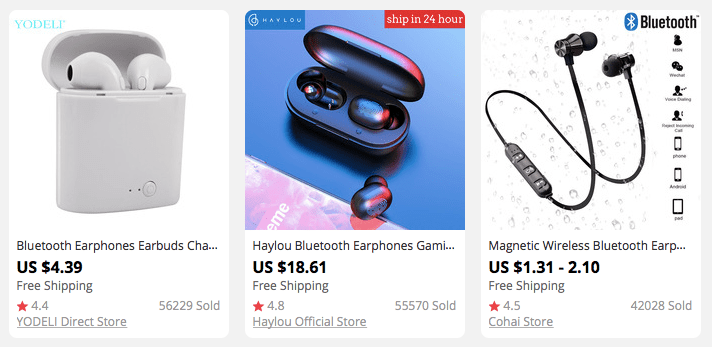 Three models of wireless earphones