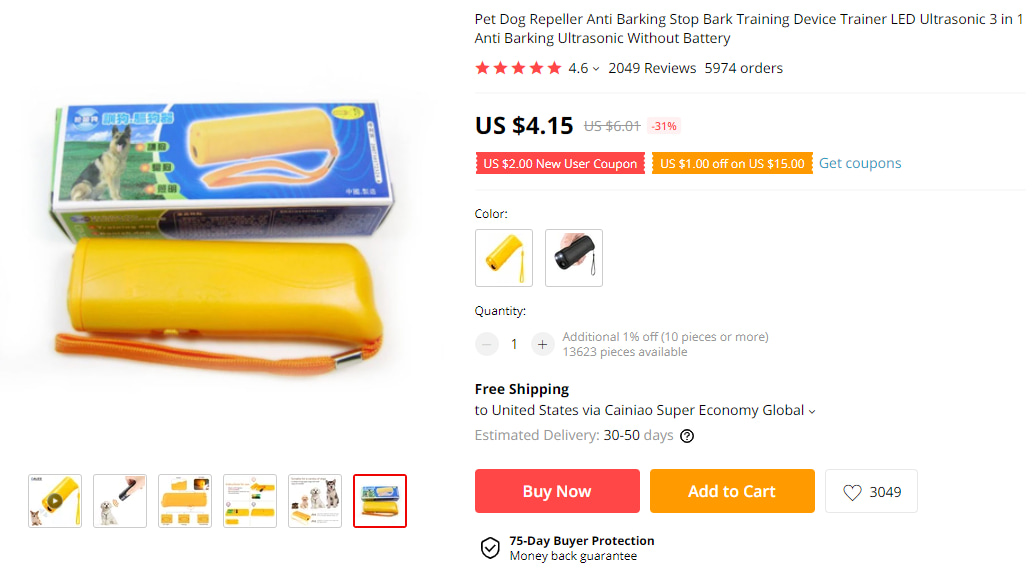 Anti-barking device on AliExpress