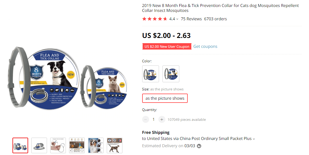 Anti-flea collar on AliExpress