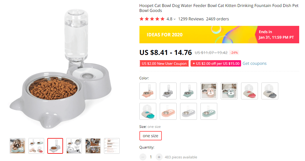Cat water dispenser on AliExpress