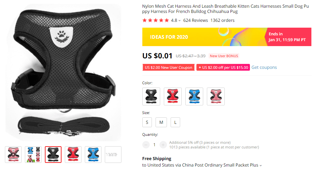 Best pet products to dropship: harness for small dogs or cats