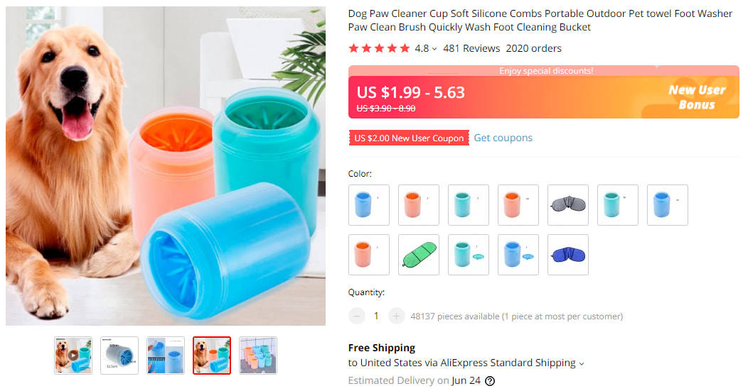 Dog paw cleaner on AliExpress