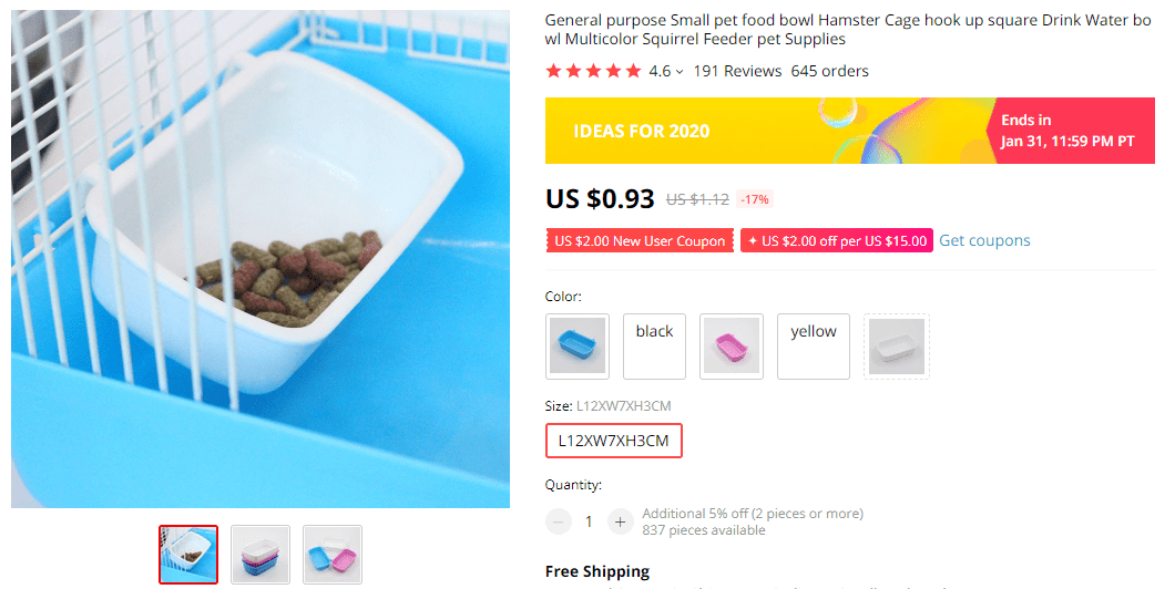 Hamster food bowl on AliExpress