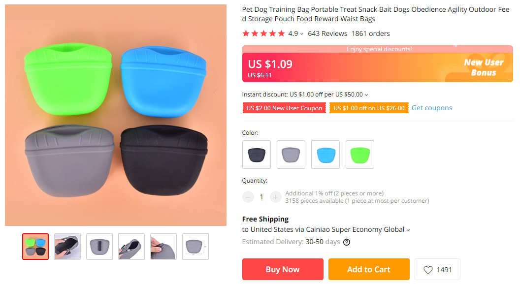 Dog treat pouch on AliExpress