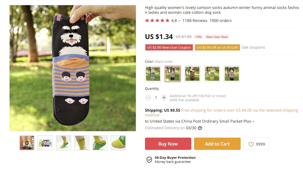 Funny-looking socks in an online store