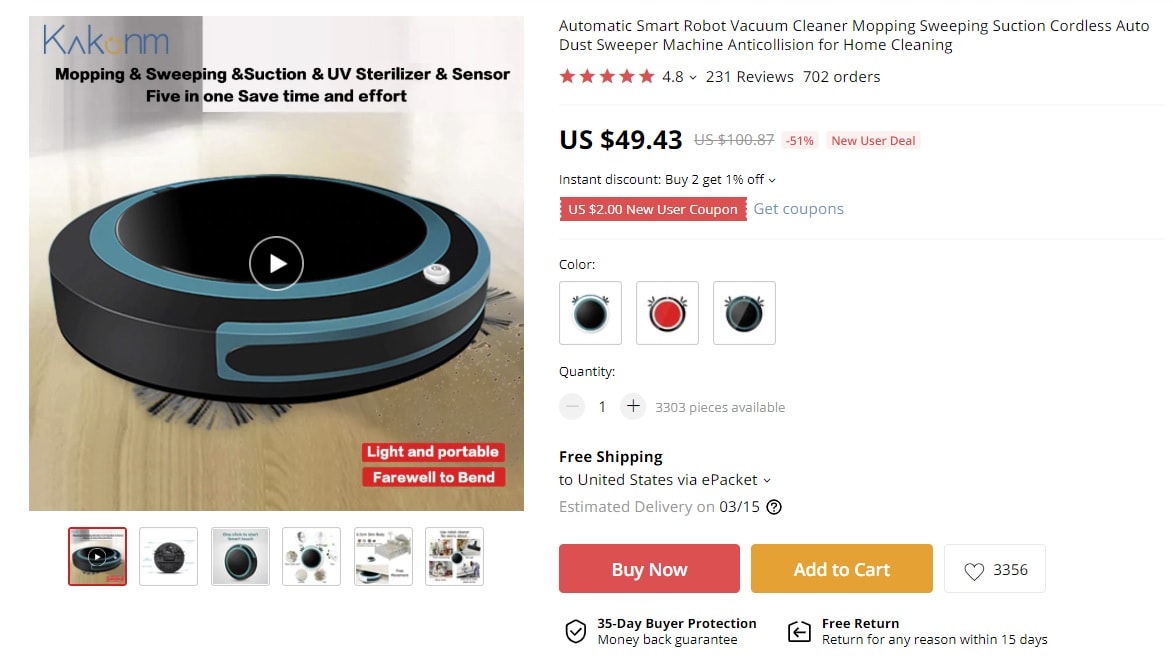 A vacuum cleaner in an online store