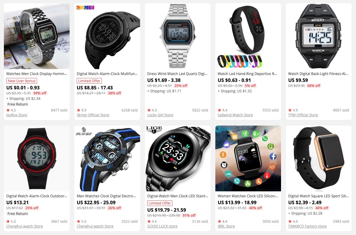 a picture showing how much digital watches cost