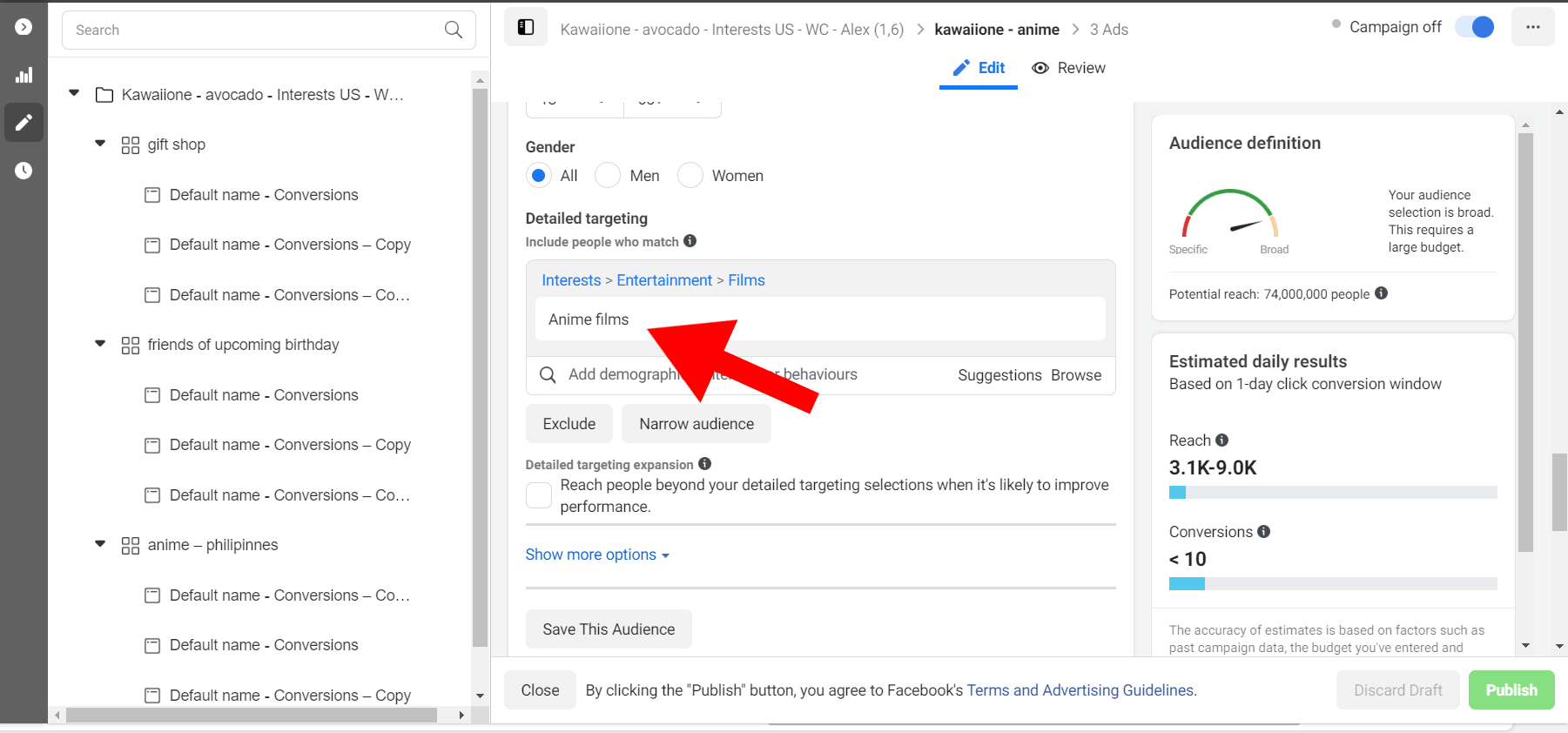 Targeting an audience with Facebook interests