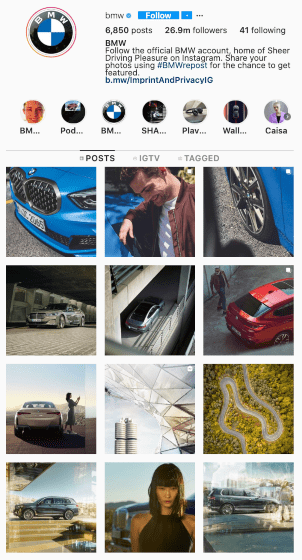 BMW's Instagram feed easily attracting followers