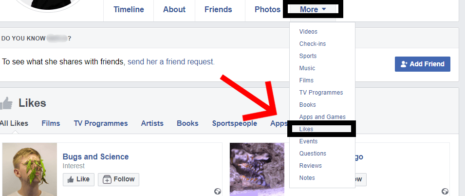 How to enter the "likes" section on a Facebook user's page