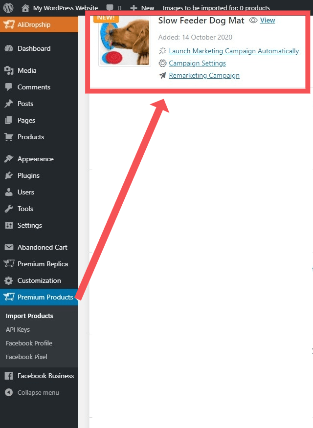 A Premium Products tab within the store admin area