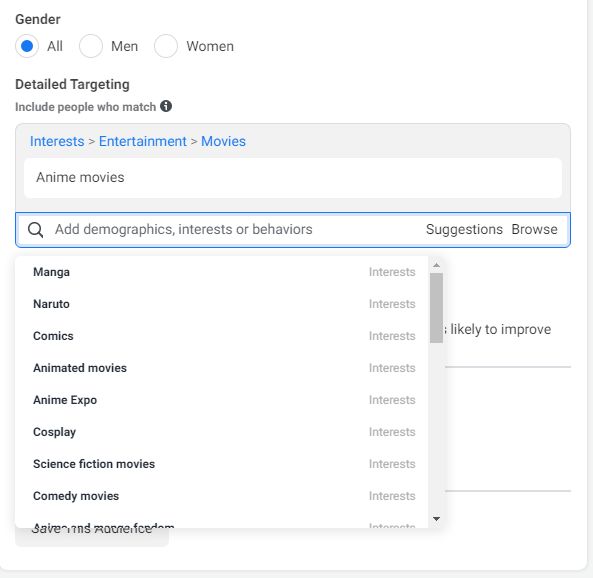 Facebook interest suggestions