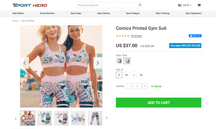 An example of a product page you receive with Premium Products subscription