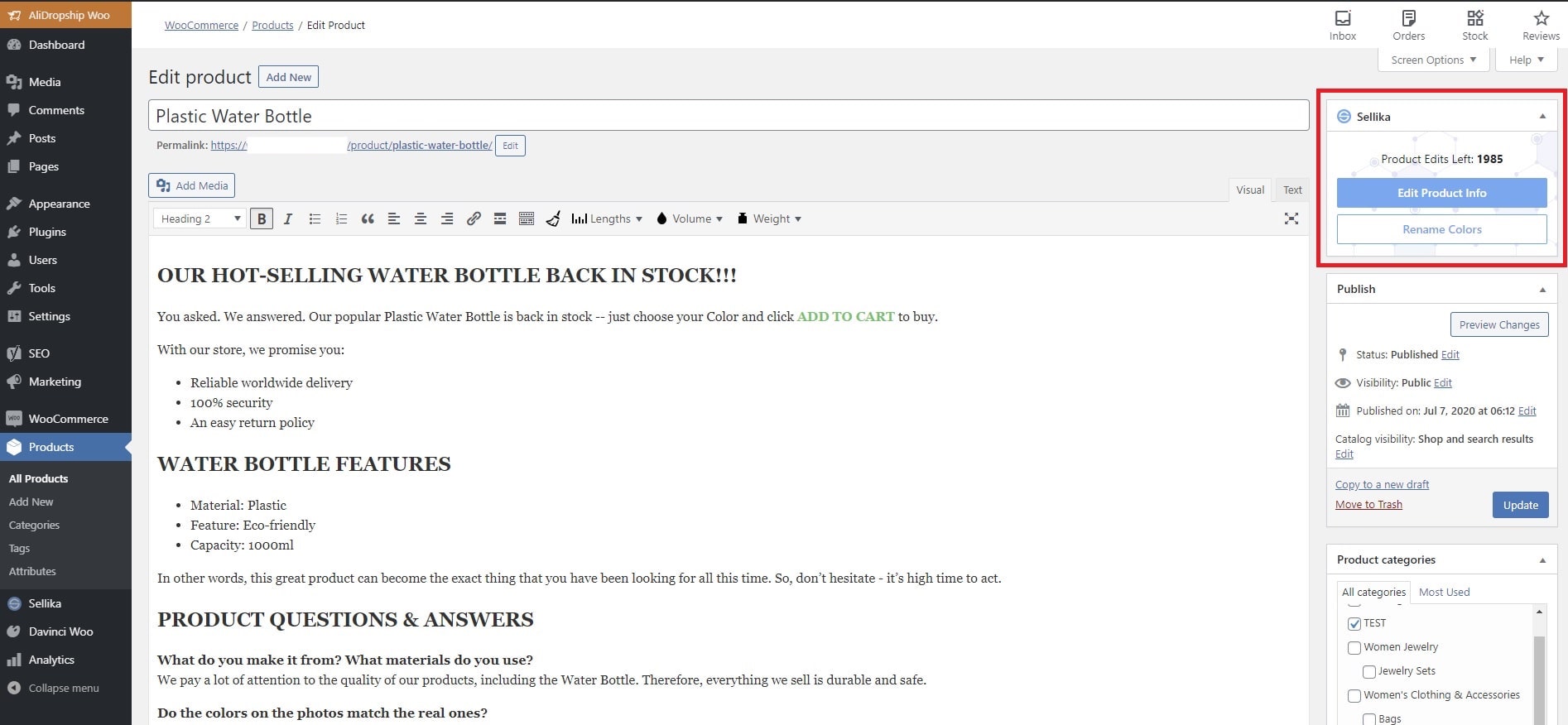 a screenshot proving that Sellika is extremely easy to use due to two active buttons