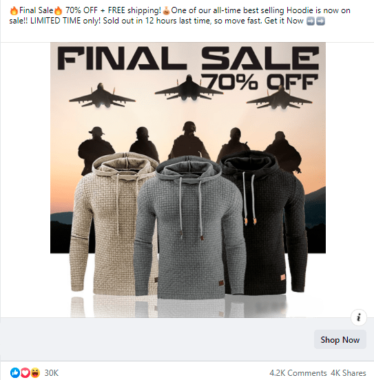 An example of a Facebook ad triggering the sense of urgency