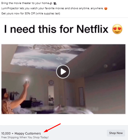 An example of a Facebook ad with an eye-catching headline