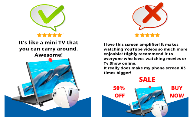 Comparison of 2 ad versions one of which is rejected by Facebook