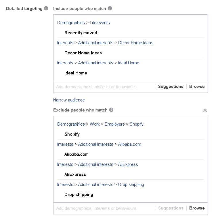 Specifying targeting settings