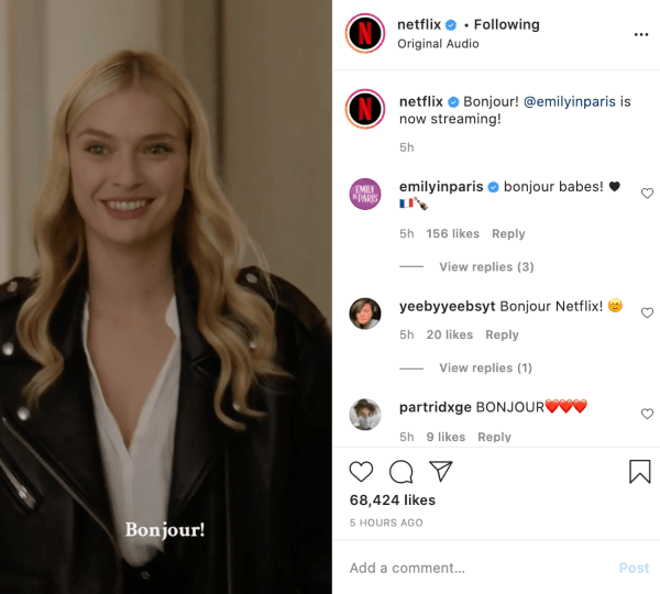 An example of using Reels to promote a trailer