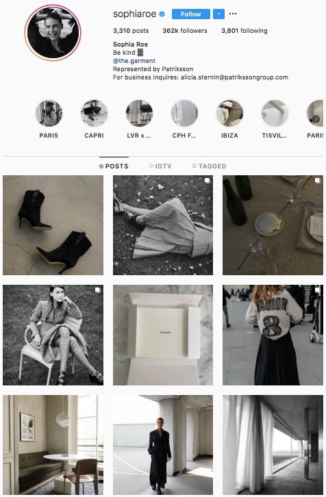 An example of Instagram account posting stylistically similar photos